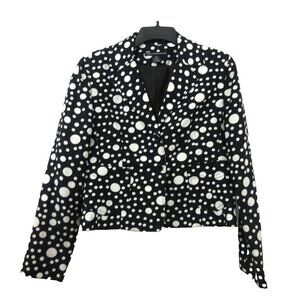 Arthur Levine Blazer Women 10P Petite Linen Blend Black White Polka Dot Lined